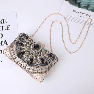 Hot Selling Small Beaded Ladies Evening Luxury Party Clutch With Chain Shoulder
